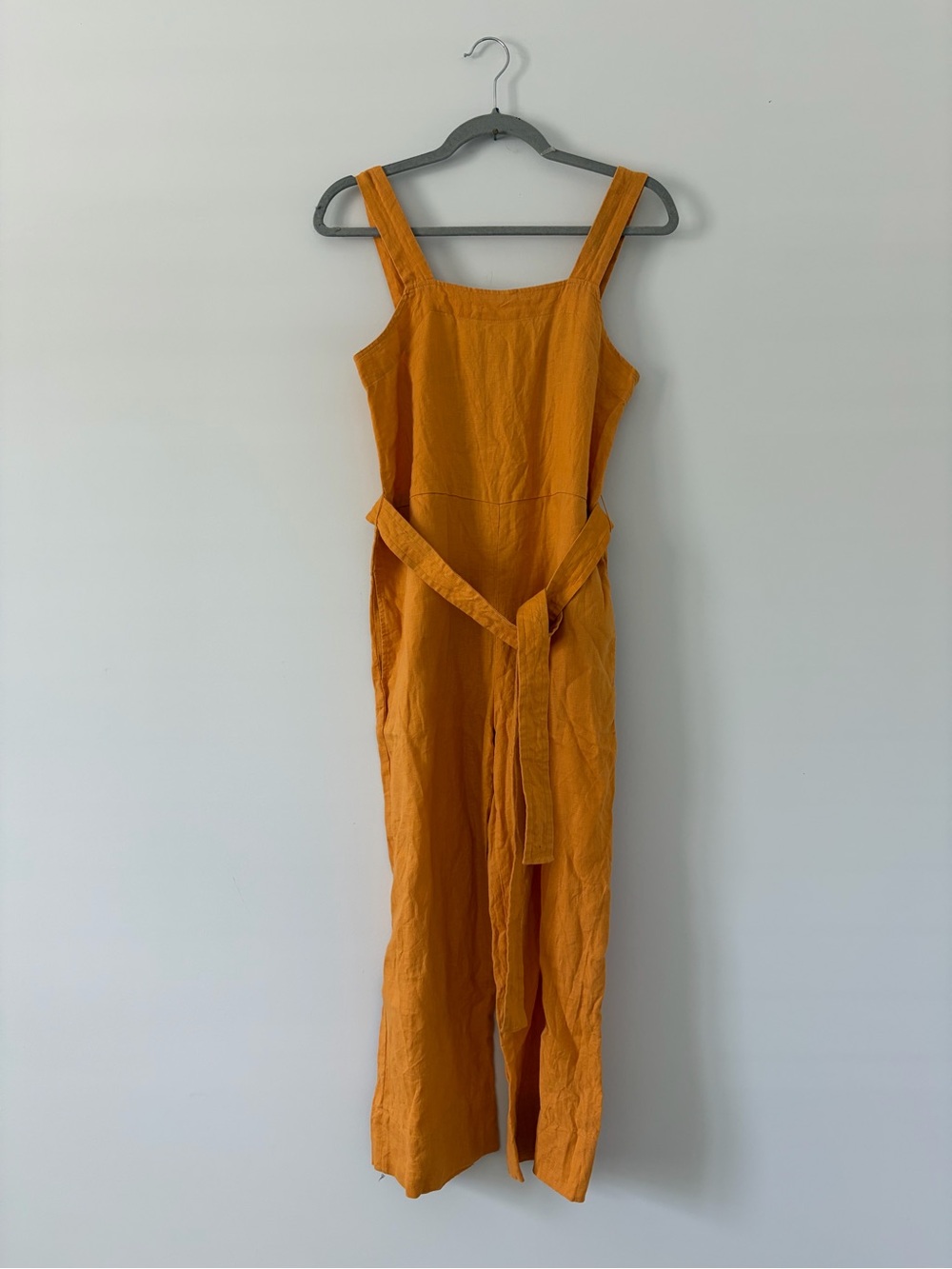 Everlane Linen Square Neck Sleeveless Wide Leg Jumpsuit Marigold Yellow 0P